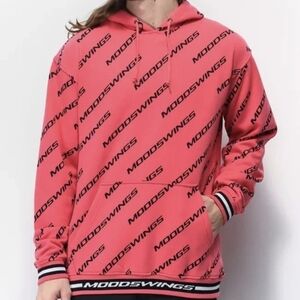 Moodswings All Over It  Pink And Black Hoodie Sz M UNISEX Gently Loved